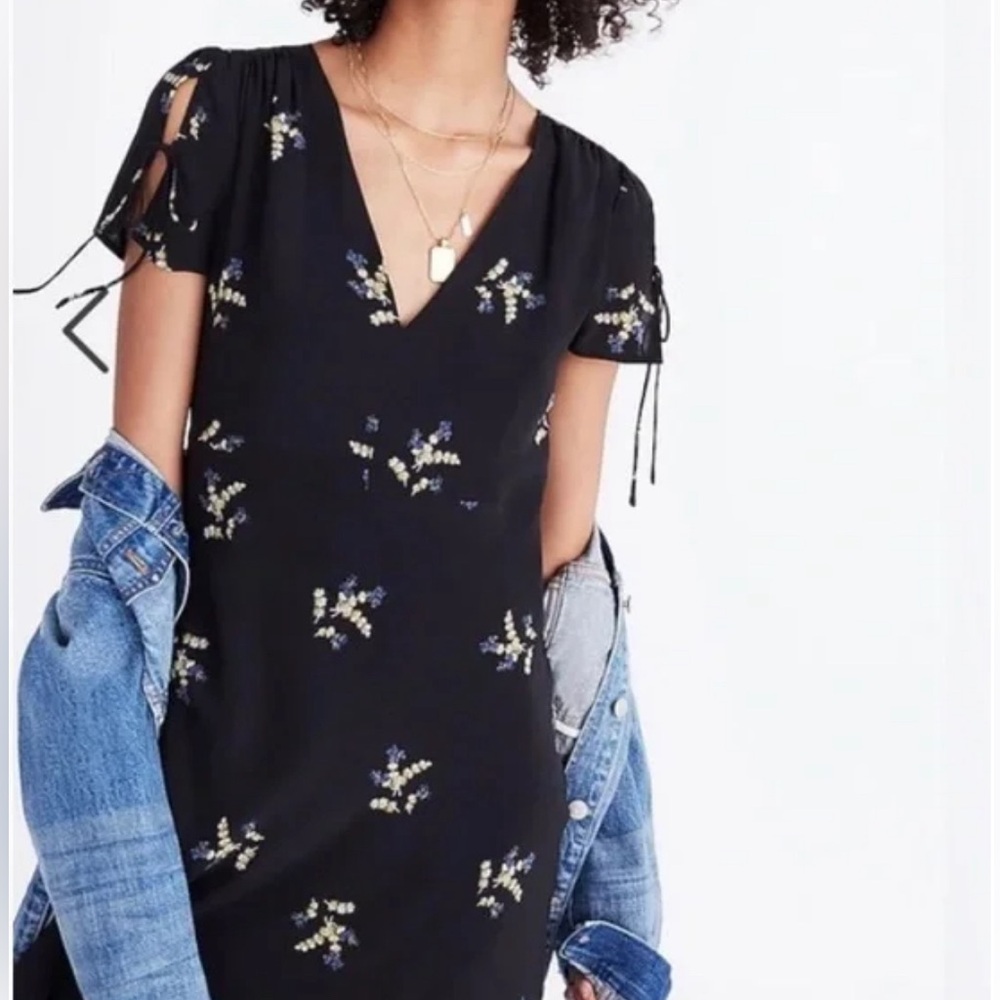 Madewell floral black v-neck dress (size 8)